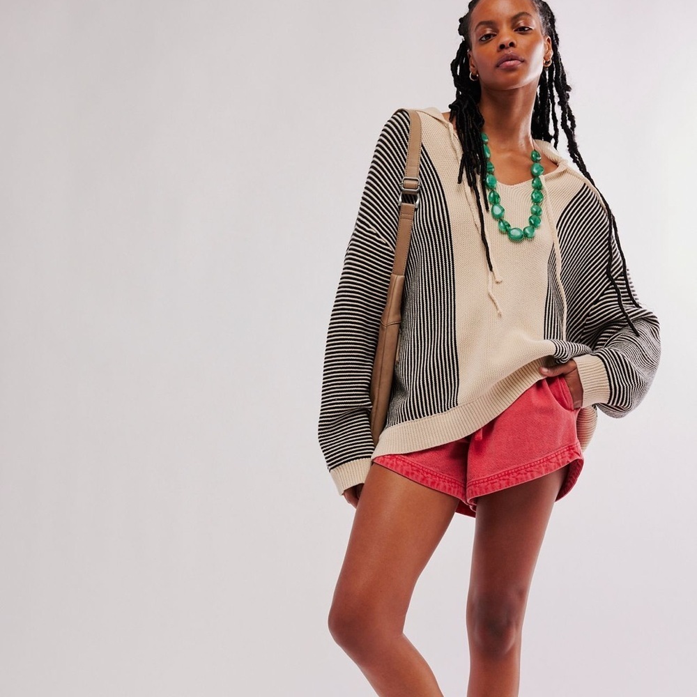 Free People Found  Knit Collar Striped Beige and Black Sweater size M